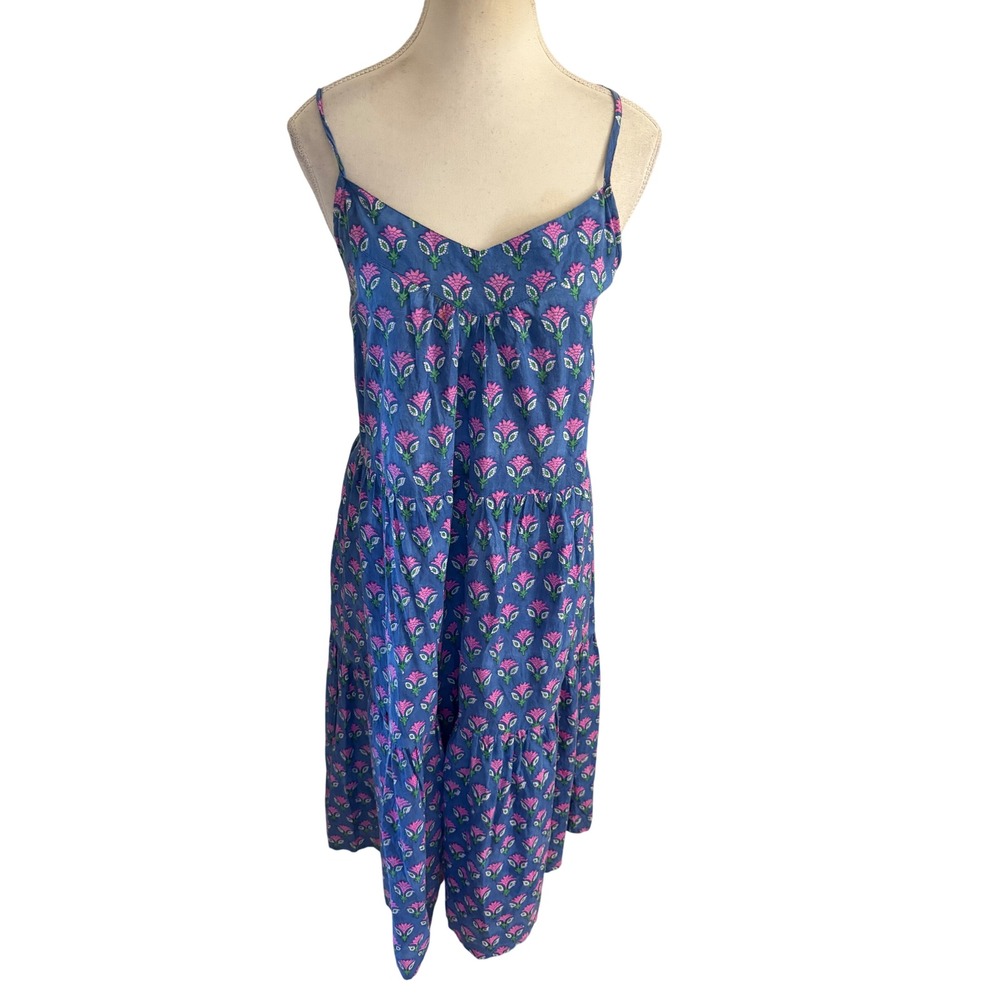 SZ BLOCKPRINTS Blue Floral‎ Tier Maxi Dress Size small Cotton Sleeveless